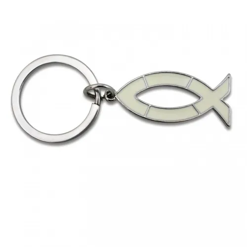 PORTE-CLES ICHTUS BLANC ET ARGENT