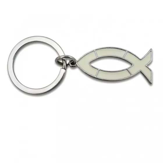 PORTE-CLES ICHTUS BLANC ET ARGENT