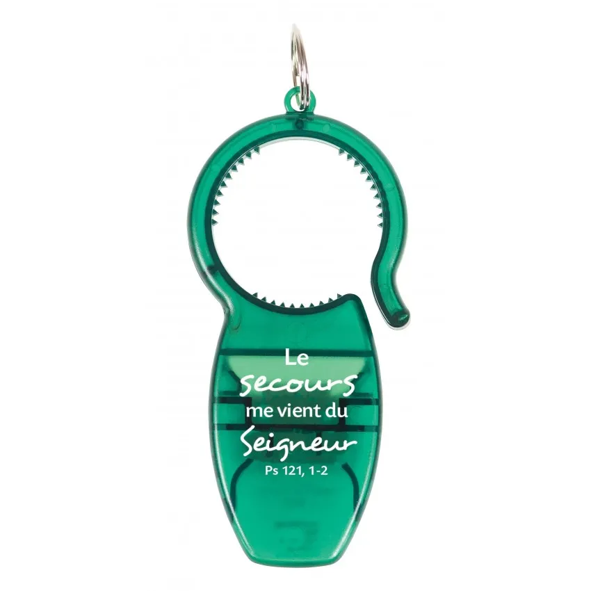 PORTE-CLE MULTIFONCTIONS VERT - BOUCHON - DECAPSULEUR - CANETTE