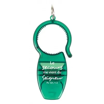 PORTE-CLE MULTIFONCTIONS VERT - BOUCHON - DECAPSULEUR - CANETTE