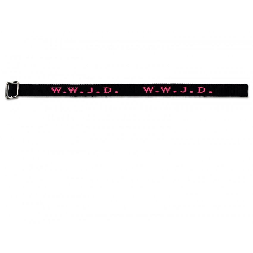 BRACELET TISSE W.W.J.D. NOIR-ROSE FLUO