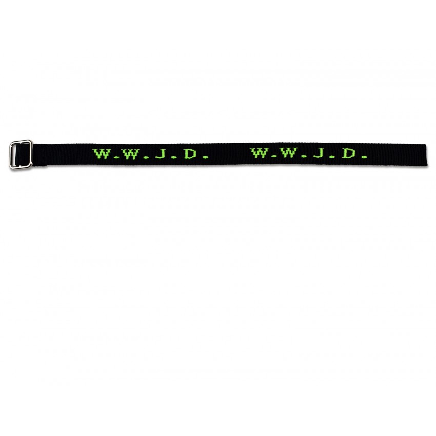 BRACELET TISSE W.W.J.D. NOIR-VERT FLUO