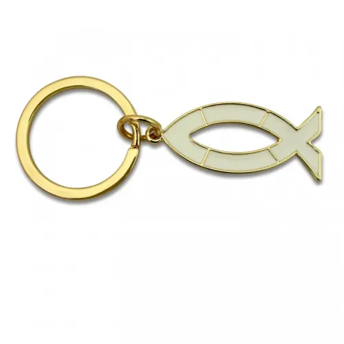 PORTE-CLES ICHTUS BLANC ET OR