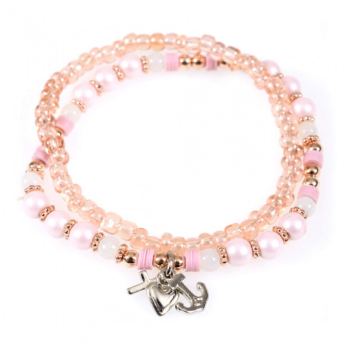 BRACELET PERLES " FOI AMOUR ESPOIR" ROSE