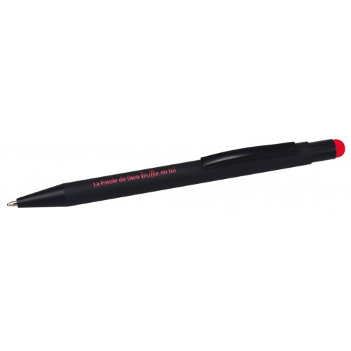 STYLO METAL TITUS NOIR ET GRAVURE ROUGE