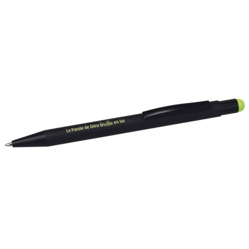 STYLO METAL TITUS NOIR ET GRAVURE VERT