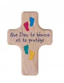 MINI CROIX EN BOIS EMPREINTES PIEDS