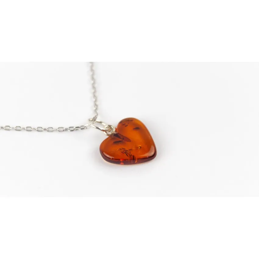 PENDENTIF COEUR AMBRE AVEC COLLIER ARGENT 925