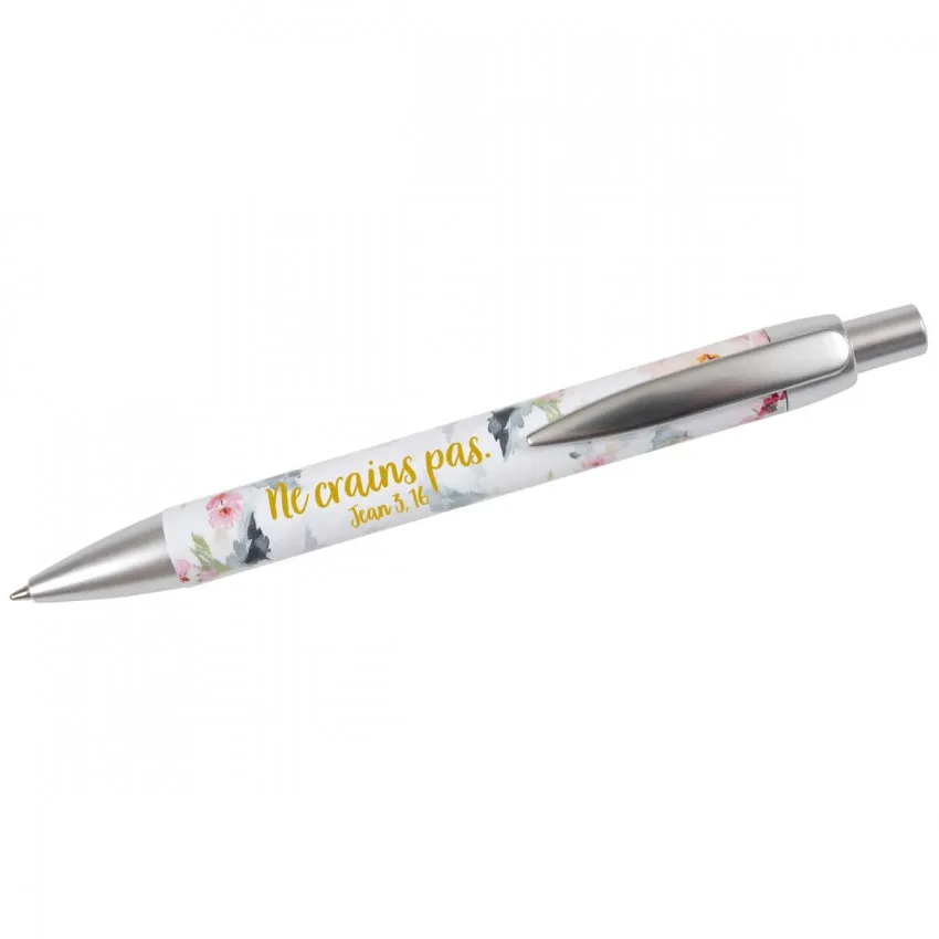 STYLO A BILLE MOTIF ROSES "NE CRAINS PAS"