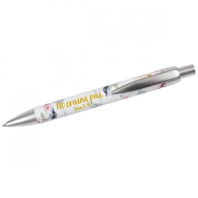 STYLO A BILLE MOTIF ROSES "NE CRAINS PAS"