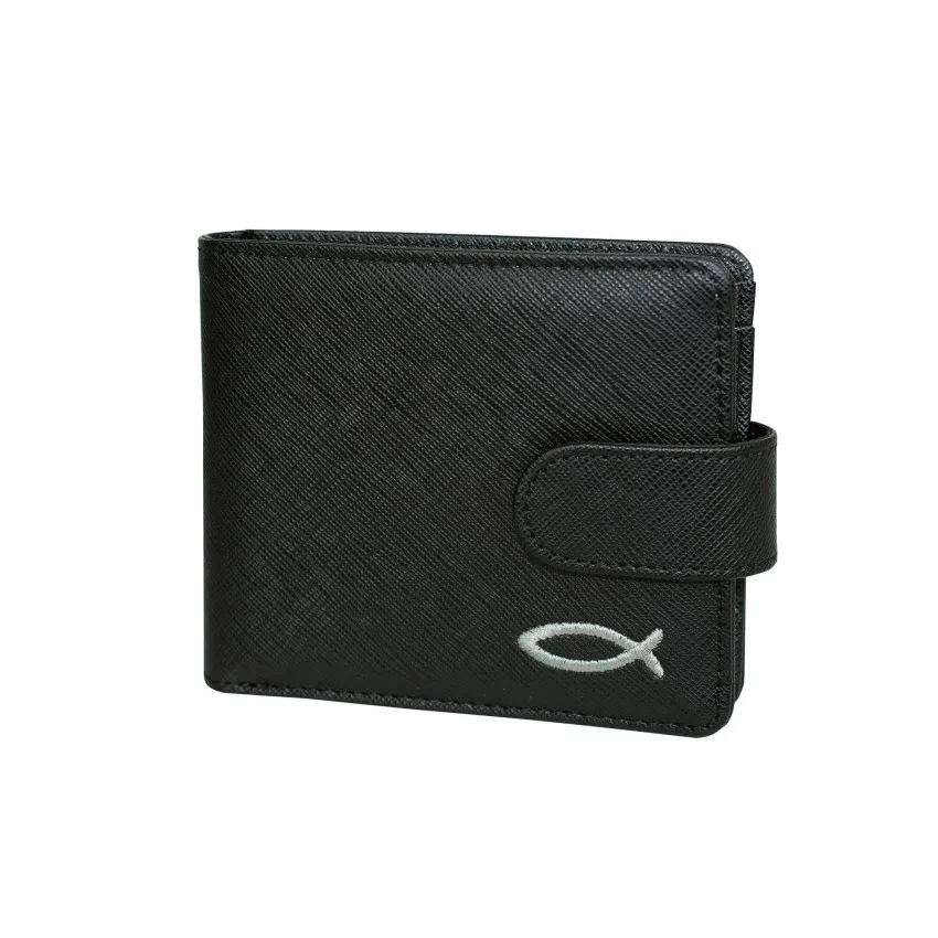 PORTEFEUILLE NOIR EN SIMILICUIR POUR HOMME ICHTUS