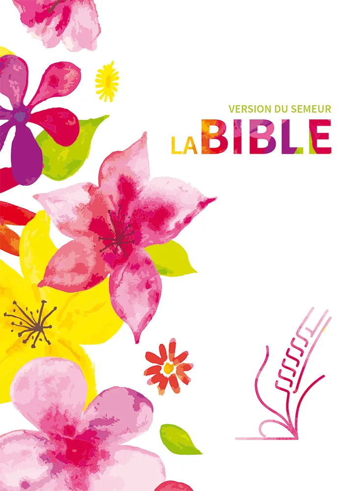 BIBLE SEMEUR 2015 RIGIDE TEXTILE FLEURS TRANCHE BLANCHE