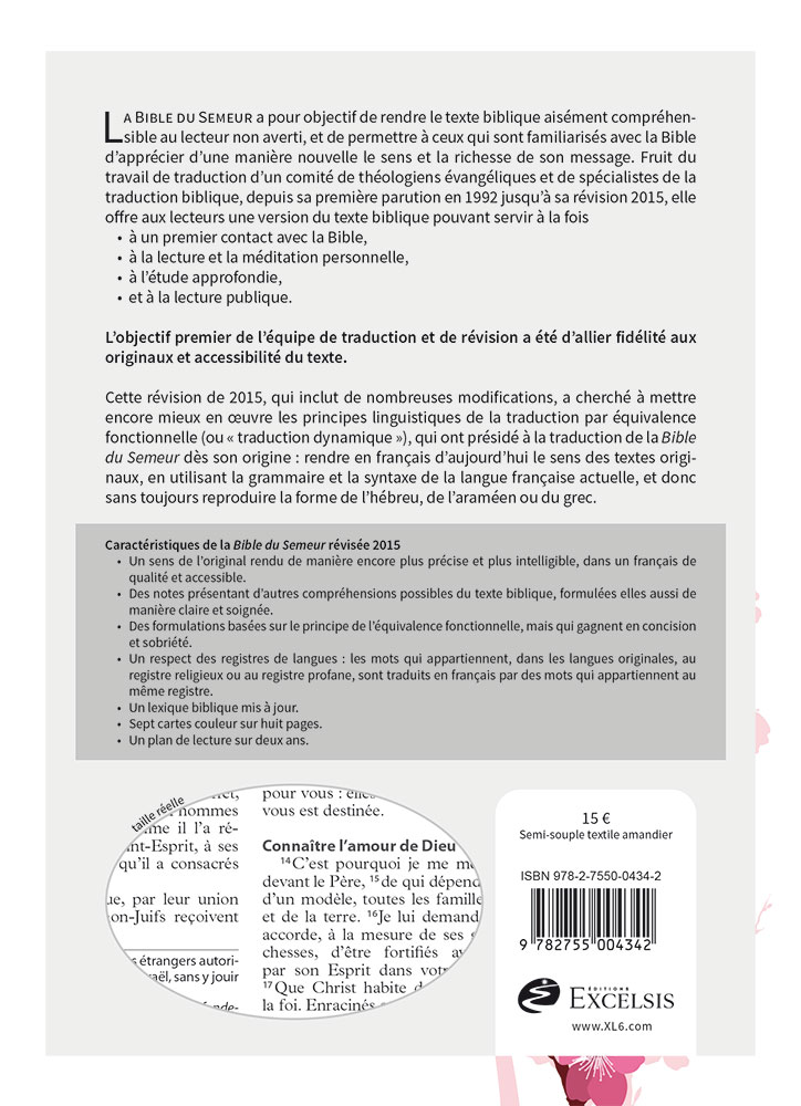 BIBLE SEMEUR 2015 SOUPLE TEXTILE AMANDIER TRANCHE BLANCHE