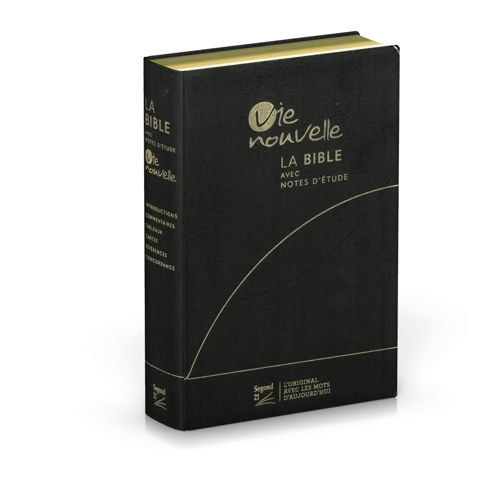 BIBLE SEGOND 21 VIE NOUVELLE SOUPLE FIBROCUIR NOIR TRANCHES OR, AVEC BOITIER