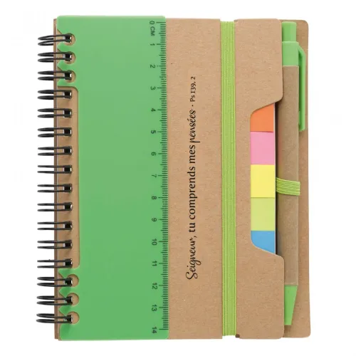 CARNET MULTIFONCTION VERT EN PAPIER RECYCLE