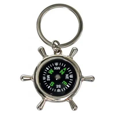 PORTE-CLES GOUVERNAIL EN METAL AVEC BOUSSOLE
