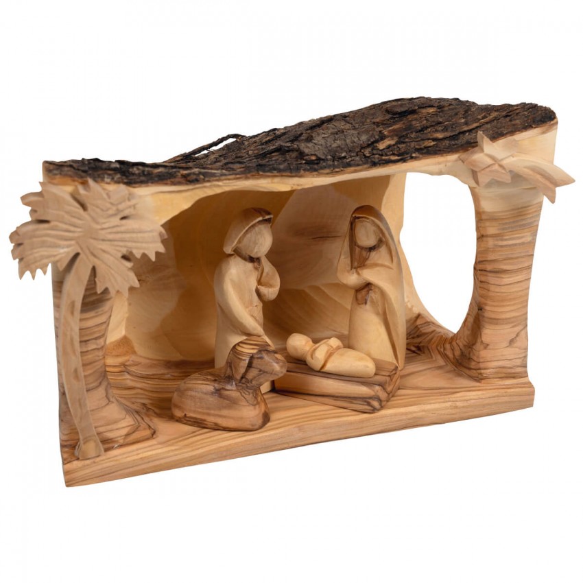 CRECHE EN BOIS D'OLIVIER SCENE BERCEAU