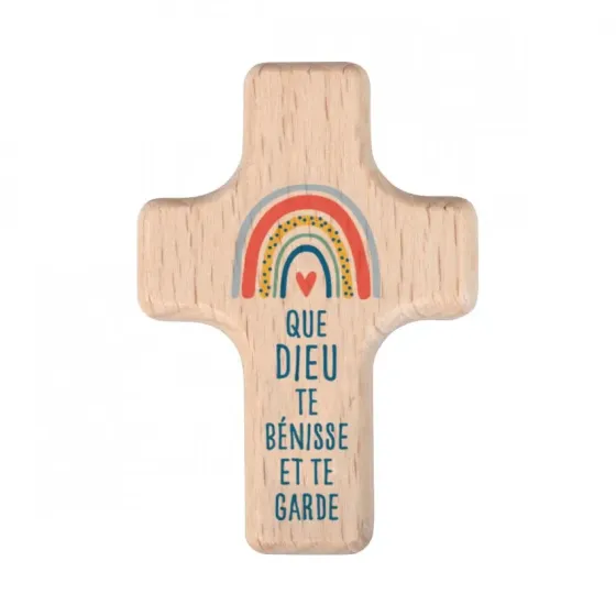 MINI CROIX ARC EN CIEL EN BOIS D'HETRE ET TEXTE