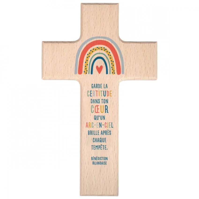 CROIX ARC EN CIEL EN BOIS D'HETRE
