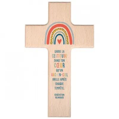 CROIX ARC EN CIEL EN BOIS D'HETRE