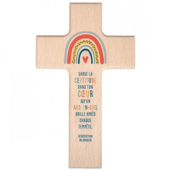 CROIX ARC EN CIEL EN BOIS D'HETRE