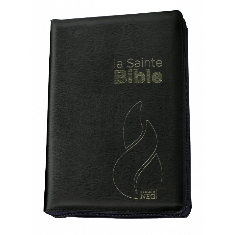 BIBLE NEG COMPACTE FIBROCUIR NOIR TR. OR ONGLETS FERMETURE ECLAIR