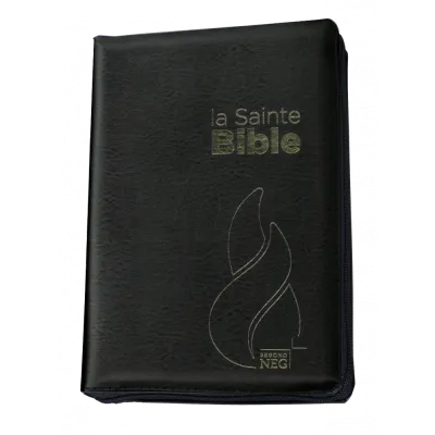 BIBLE NEG COMPACTE FIBROCUIR NOIR TR. OR ONGLETS FERMETURE ECLAIR