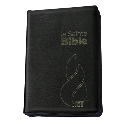 BIBLE NEG COMPACTE FIBROCUIR NOIR TR. OR ONGLETS FERMETURE ECLAIR