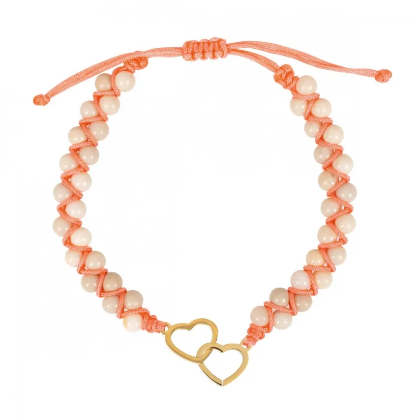 BRACELET PIERRES ARTIFICIELLES AVEC COEURS ENTRELACES - SAUMON
