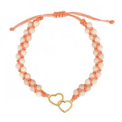BRACELET PIERRES ARTIFICIELLES AVEC COEURS ENTRELACES - SAUMON