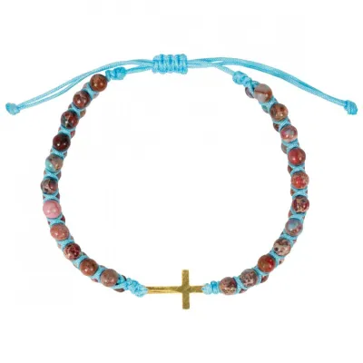 BRACELET PIERRES ARTIFICIELLES AVEC CROIX EN METAL BLEU