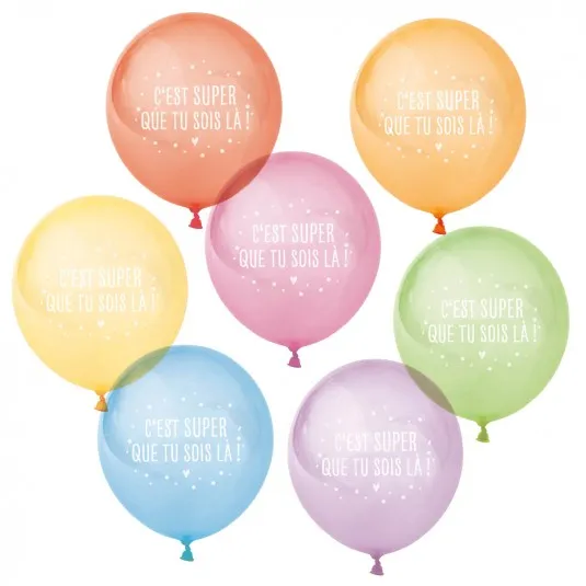 BALLONS A GONFLER COLORES EN LATEX 100% COMPOSTABLE AVEC TEXTE - PACK DE 10