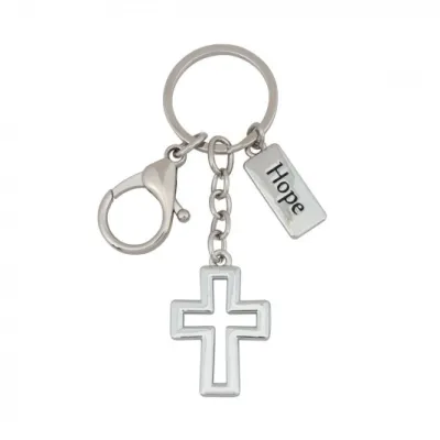 PORTE-CLES "CROIX" AVEC PENDENTIF METAL HOPE ET MOUSQUETON