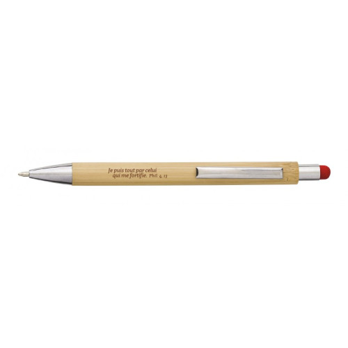 STYLO A BILLE TACTILE BAMBOU GRAVE AVEC TEXTE - ROUGE