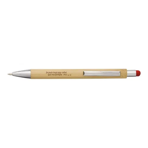 STYLO A BILLE TACTILE BAMBOU GRAVE AVEC TEXTE - ROUGE