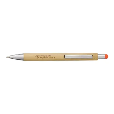 STYLO A BILLE TACTILE BAMBOU GRAVE AVEC TEXTE - ORANGE