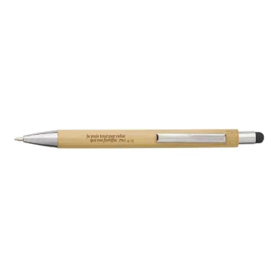 STYLO A BILLE TACTILE BAMBOU GRAVE AVEC TEXTE - NOIR