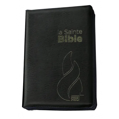 BIBLE NEG COMPACTE FIBROCUIR NOIR TR. OR ONGLETS FERMETURE ECLAIR