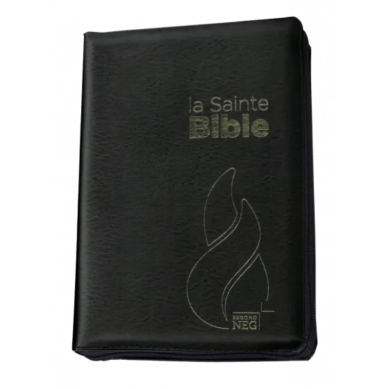 BIBLE NEG COMPACTE FIBROCUIR NOIR TR. OR ONGLETS FERMETURE ECLAIR