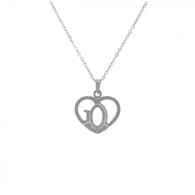 COLLIER AVEC PENDENTIF COEUR ET LETTRAGE "GOD"