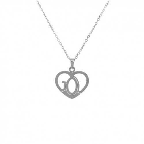 COLLIER AVEC PENDENTIF COEUR ET LETTRAGE "GOD"