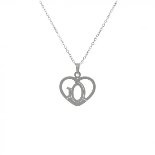 COLLIER AVEC PENDENTIF COEUR ET LETTRAGE "GOD"
