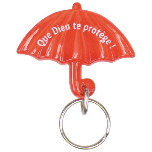 PORTE-CLES PARAPLUIE ROUGE AVEC VERSET QUE DIEU TE PROTEGE